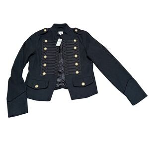 Gap Womens Black Military Band Jacket Braided Soutache Gold Button Blazer Small